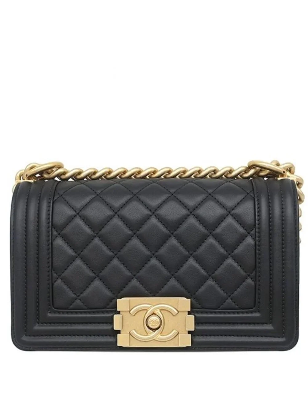 Chanel Shoulder Bag Boy 20 Lambskin Black Matt Togo Chain